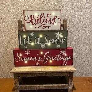 Glitzhome Holiday Christmas Decor Christmas Wooden Led Block